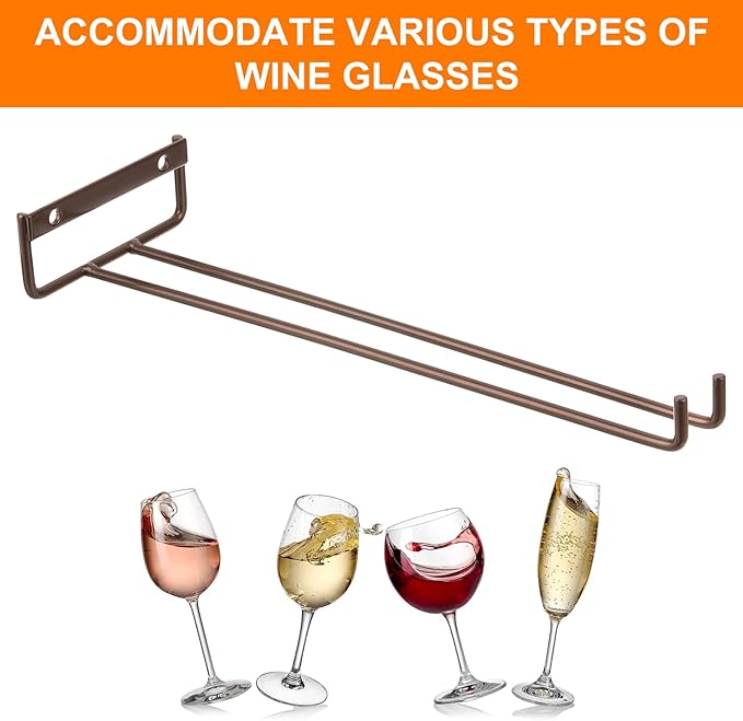 uxcell 5Pcs Wine Glass Rack, 11.81 Inch Iron Wine Glasses Rack Under Cabinet Stemware Rack - Wall Mountable Wine Glass Holder Storage Hanger for Bars Coffee Restaurants Kitchens, Bronze-Ruum Studio Home
