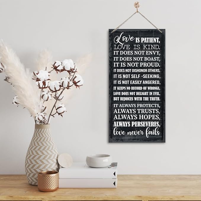 1 Corinthians 13:4-8 Inspirational Hanging Wood Decor Sign, Printed Wood Sign, Love is Patient, Love is Kind Quote, Hanging Bible Verses Woods Wall Signs, Rustic Home Decor Signs, Christian Gift A1-Ruum Studio Home