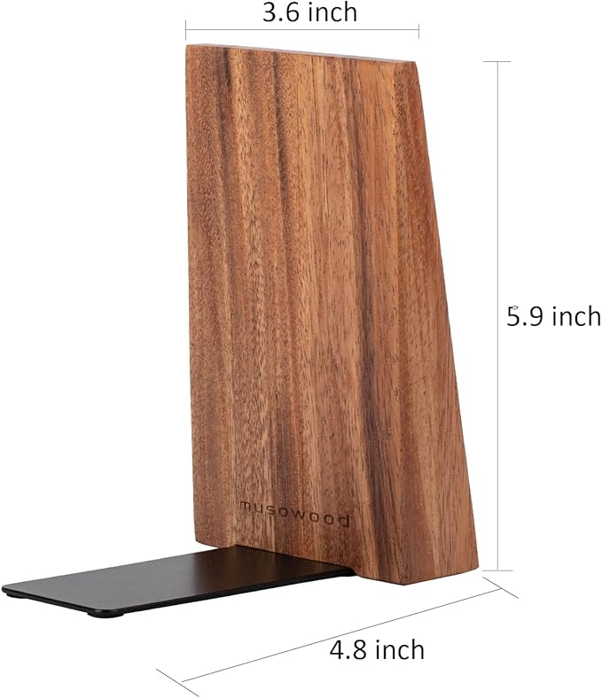 Muso Wood Book Ends, Thickened Wooden Bookends for Heavy Books, Creative Decorative Bookends for Shelves, Non-Skid Book Ends, Handmade Acacia Wood Bookends-Ruum Studio Home