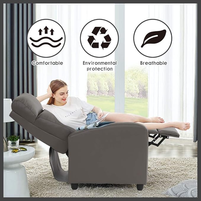 BestMassage | Recliner Chair | No Massage Function | Pu Grey | with Lumbar Support, Adjustable Push Back, Wide Armrests, Footrest & Padded Seat | Easy Assembly | for Living Room, Home Theatre-Ruum Studio Home