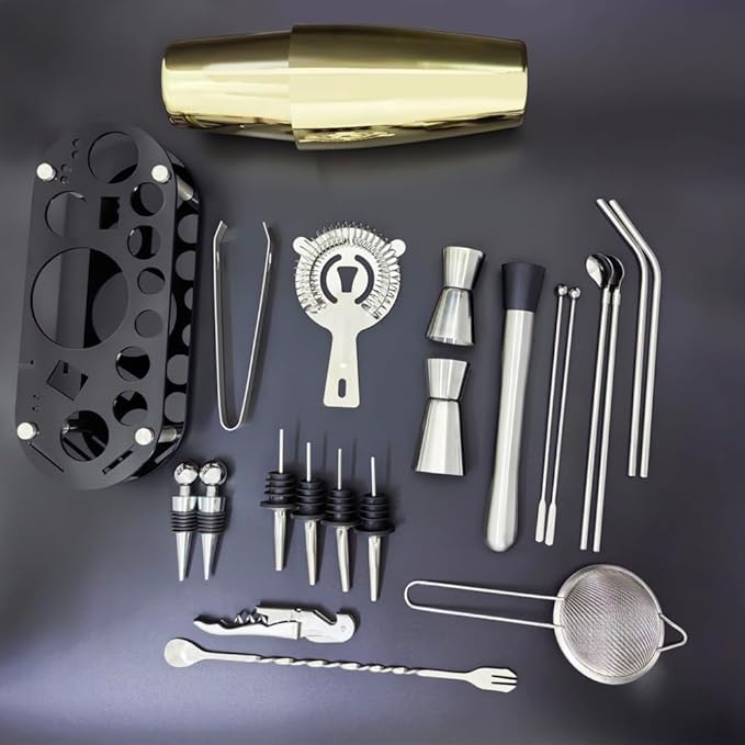 22-Piece Cocktail Shaker Set, 25/20oz Bartender Kit, Bartending Stainless Steel Bar Tools Sets for Drink Mixing, Boston Cocktail Shakers with Stand Recipes Booklet (Rose Copper-25-20oz)-Ruum Studio Home
