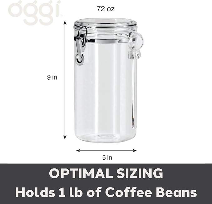 Oggi Clear Canister Airtight 72oz - Clamp Lid & Spoon - Airtight Food Storage Container, for Kitchen & Pantry Storage of Bulk, Dry Foods, Pasta, Flour, Sugar, Coffee, Rice, Tea, Spices & Herbs-Ruum Studio Home