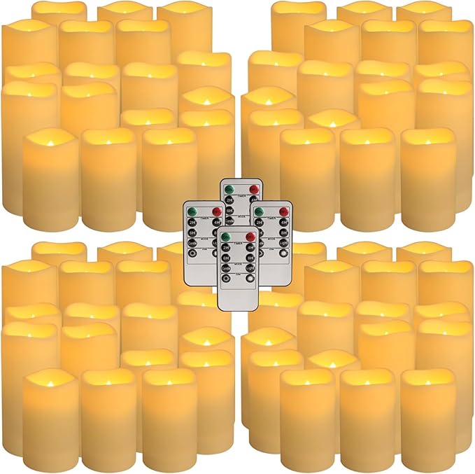 Set of 72 Flameless Led Battery Opeated (D2.2'' x H4''5''6'') Waterproof Outdoor Indoor Candles with 10-Key Remotes and Cycling 24 Hours Timer-Ruum Studio Home
