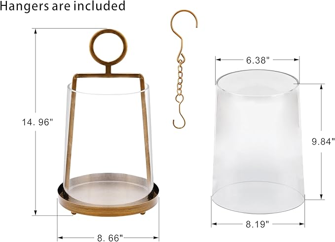 9" Wide Modern Farmhouse Metal Hurricane Candle Holder with Handmade Sturdy Glass Sleeve in Antique Brass for Pillar Candle & Plants, Hurricane Lantern, Industrial, Minimalistic (1, Brass, 9"x14")-Ruum Studio Home