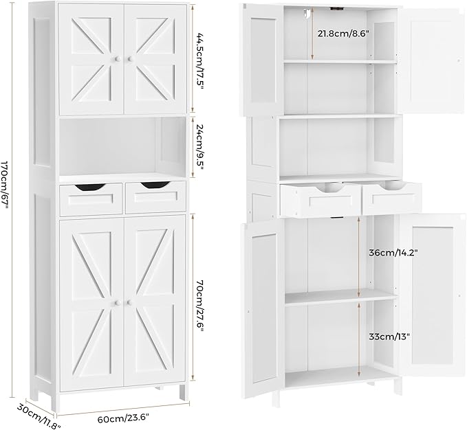 ANWBROAD 67” Bathroom Storage Cabinet Tall Storage Cabinet with Adjustable Shelves and Drawers Freestanding for Bathroom Kitchen Pantry Living Room Cabinet USBC002W-Ruum Studio Home