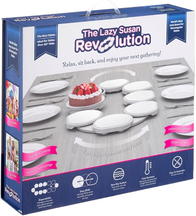 Full Set - White - The First Patented Lazy Susan Turntable Expandable for Rectangular & Oblong Tables - Kitchen & Dining Tables - Great Gift! Parties & Gatherings.-Ruum Studio Home
