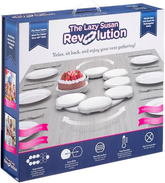 Full Set - White - The First Patented Lazy Susan Turntable Expandable for Rectangular & Oblong Tables - Kitchen & Dining Tables - Great Gift! Parties & Gatherings.-Ruum Studio Home