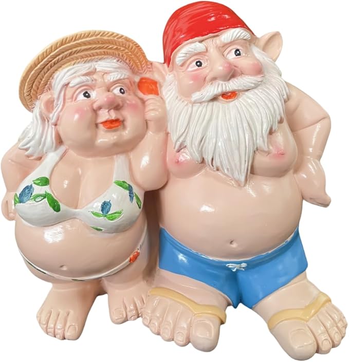 Women Man Double Gnomes Statue, Durable Resin Miniature Garden Gnome Decoration for Indoor Outdoor Decor, Gnome Ornament for House Yard Lawn Terrace Housewarming Halloween Garden Style Decor (A-01)-Ruum Studio Home
