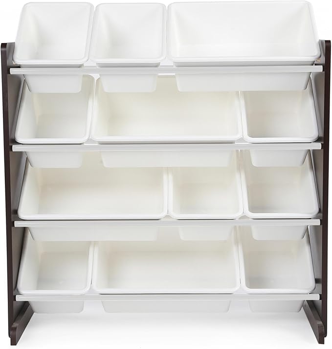 Humble Crew Kids Toy Storage Organizer with 12 Plastic Bins, Espresso/White – Removable Bins for Playroom, Bedroom, Toddler Furniture for Boys and Girls Ages-Ruum Studio Home