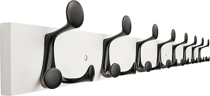 SKOLOO 43-Inch White Wood Coat Rack Wall Mount with 8 Triple Hooks - Ideal for Family Entrances, Classrooms, and Pet Supplies Storage - Perfect Coat Hooks for Wall, Pack of 2-Ruum Studio Home