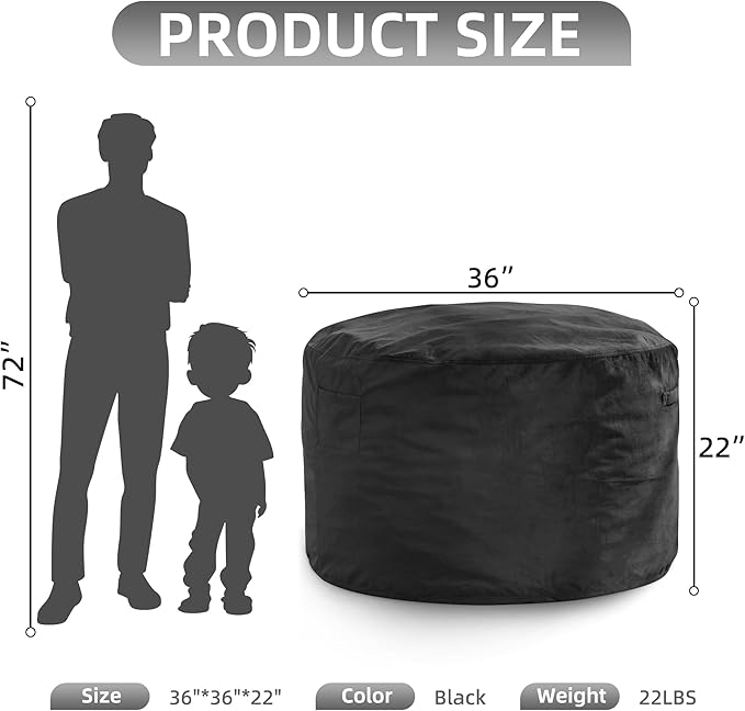 Hobestluk 3FT Bean Bag Chair Giant Bean Bag Chairs for Adults Large Bean Chairs with Removable Cover, Beanbag Chair with Filler, Adult Bean Bag Chairs for Living Room, Bedroom-Ruum Studio Home