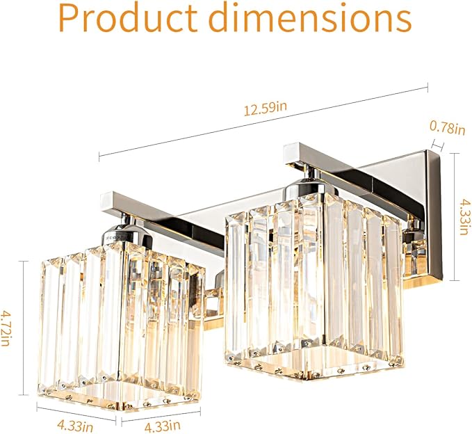 Modern Bathroom Vanity Light 2-Lights Chrome Crystal Bathroom Wall Light Vanity Light Fixtures，12.59-inch Modern Minimalist Design-Ruum Studio Home