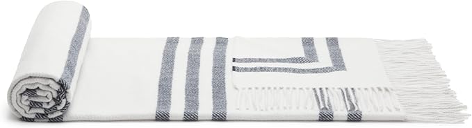 Amazon Basics Room Décor Throw Blanket, Lightweight and Cozy in Recycled Polyester, Light Grey With Blue Stripes, 50"x 60"-Ruum Studio Home