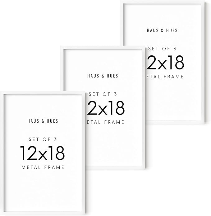 HAUS AND HUES 12x18 White Metal Picture Frames - Features Premium Aluminum, Vertical & Horizontal Hang, Shatterproof Plexiglass - Perfect for Home, Room, Office (12x18 in, White, Set of 3)-Ruum Studio Home