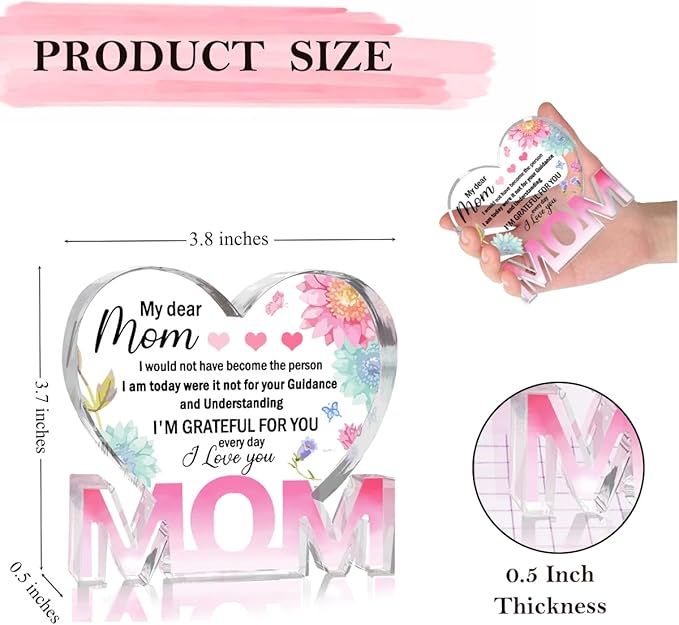 Mothers Day Gifts Best Mom Gifts -Gifts for Mom from Daughter Son - Best Mom Ever Gifts Unique Mother Birthday Acrylic Heart-Shaped Plaque Desk Decorations Present for Mom Christmas Anniversary-Ruum Studio Home