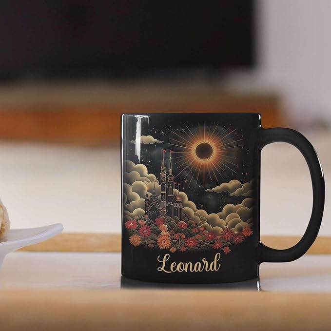Personalized Name Coffee Mug 11oz 15oz, Custom Fantasy Castle Mug with Gothic Style, Vibrant Celestial Scene Ceramic Cup, Unique Castle Black Coffee Cup, Gifts for Her, Him-Ruum Studio Home