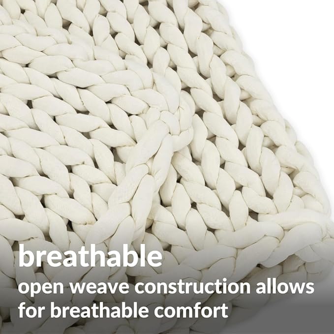 Nuzzie Chunky Knit Blanket - Breathable, Cooling, Hand Made Knit Throw Blanket for Sleep - Machine Washable, Stylish Decor Design (Cream, Full | 16lbs | 48"x72")-Ruum Studio Home