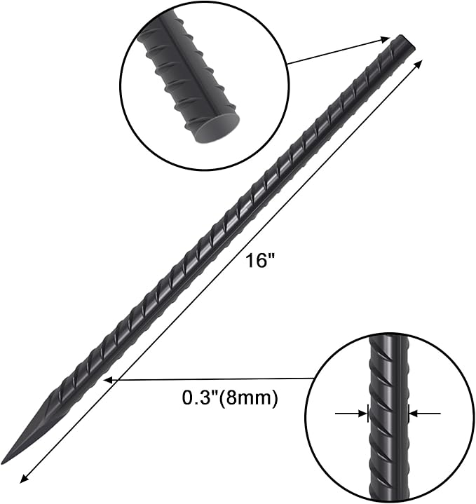 VVOKGO Rebar Stakes 16 Inches Ground Concrete Form Stakes (54pcs), Straight Metal Spikes Heavy Duty with Chisel Point End, 5/16" Diameter Steel Anchors for Fence, Concrete Timber, Garden Plants, Black-Ruum Studio Home