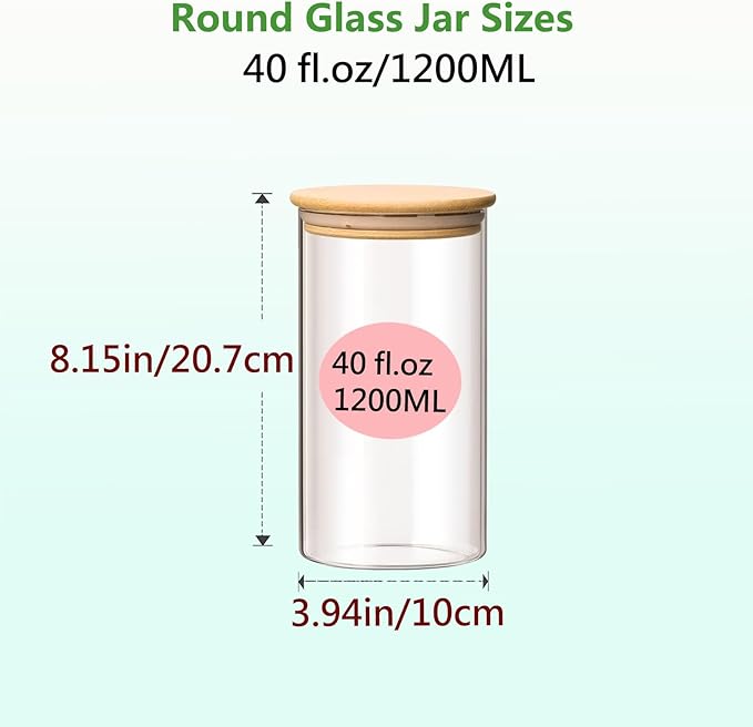 Round Glass Jars Canister with Wood Lid 40 FL OZ [Set of 3], Container Jar with Sealing, Lids for Oat Pasta Flour Cereal Rice Sugar Tea Coffee Beans, Best for Kitchen & Pantry-Ruum Studio Home