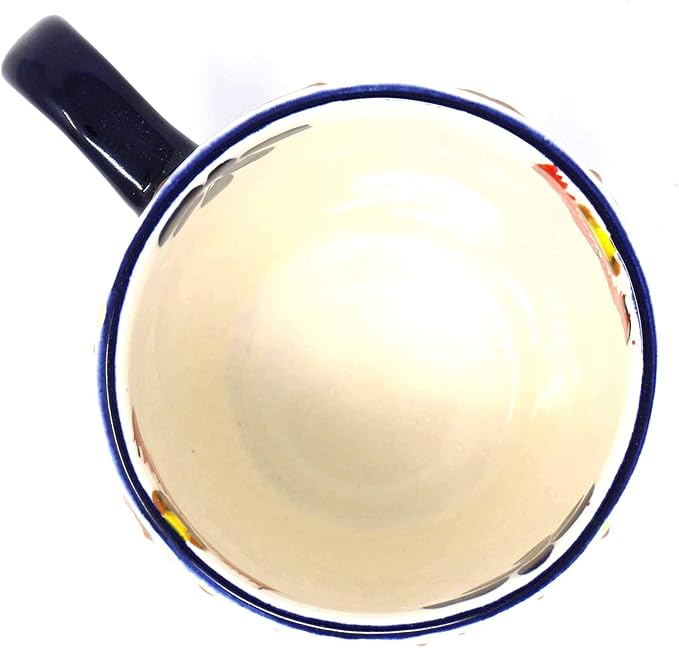 Encantada Handmade Hand-Painted Authentic Mexican Pottery Mugs (1-Pack, Dots & Flowers)-Ruum Studio Home