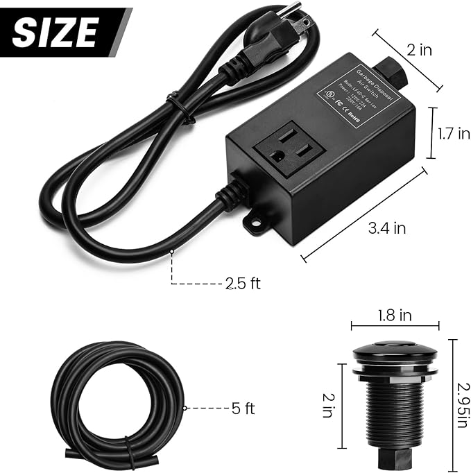 Garbage Disposal Air Switch Kit for SinkTop Waste Disposal with Stainless Steel Black Short Air Button by Briidea-Ruum Studio Home