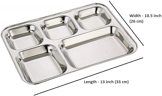 Extra Large Premium Stainless Steel Dinner Plates, 5 Compartments, Set of 2 | Eco Friendly Dinnerwear for Camping, Portion Control, Meal Prep, Lunch, and Party-Ruum Studio Home