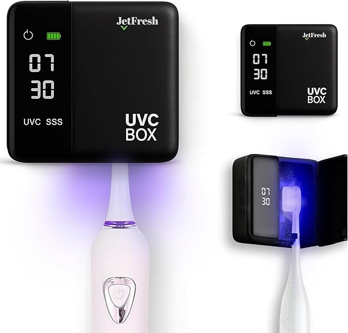 UV Toothbrush Sanitizer Holder & Cleaner with LED Clock Display & Hot Air Drying – Wall-Mounted UV Tooth Brush Holder for Bathroom Decor, Travel Use, Rechargeable Portable Design, Fits All Brushes-Ruum Studio Home