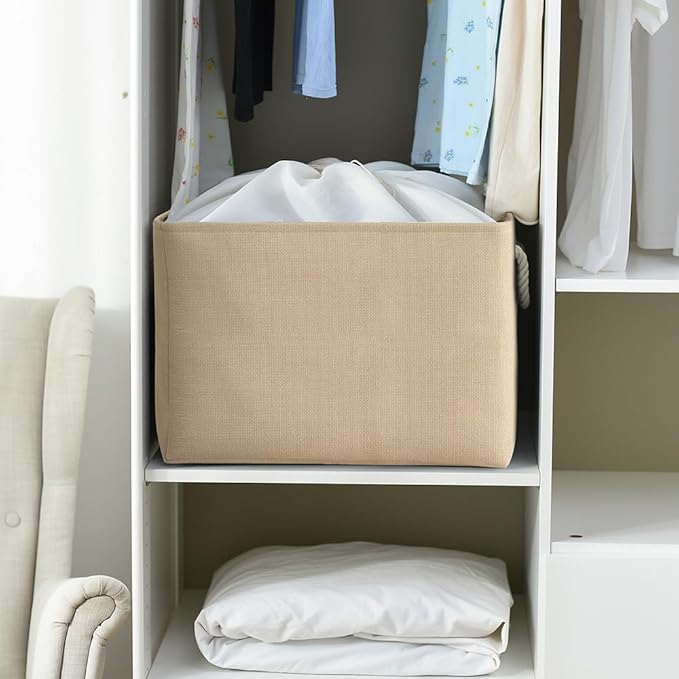 TheWarmHome Storage Bin for Shevles - Extra Jumbo 3Pack 20.5L×15.7W×13.8H inch Organization and Storage Basket for Organizing, Fabric Storage Cubes for Closet Shoe Linen Decorative (Beige)-Ruum Studio Home