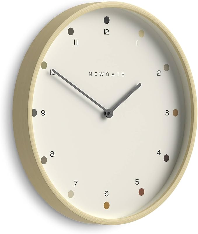 NEWGATE® Mr Clarke Wall Clock | Large Scandi Inspired Plywood Clock | 16 inch | Pale Wood case with Designer dot dial | Modern Minimalist Design for Kitchen, Living Room or Office-Ruum Studio Home