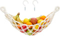 Okuna Outpost Macrame Hanging Fruit Basket Hammock for Kitchen - 6 x 25 x 15 in - White Cotton Modern - Under-Cabinet Storage with 2 Hooks for Bananas-Ruum Studio Home