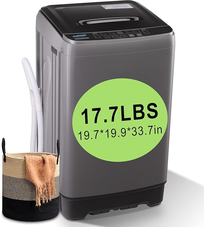 17.7 lbs Full Automatic Washing Machine with LED Display Compact Drain Dump, 10 Wash Programs and 8 Water Levels Ideal for Dorms, Apartments, RV, Grey (KB03-GREY6-3)-Ruum Studio Home