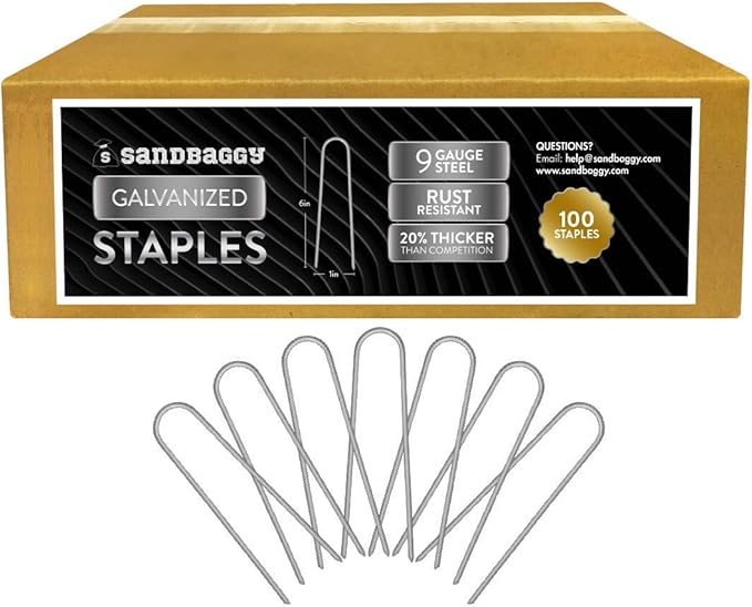 Sandbaggy Galvanized 6-Inch Landscape Staples | Industrial Grade 9 Gauge Steel | Also Called Fabric Pins, Garden Earth Stakes, Lawn Nails | Trusted by Farmers & Homeowners Across The USA (100 Staples)-Ruum Studio Home