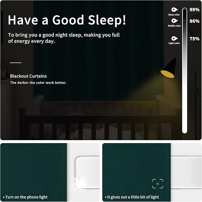 Easy-Going Blackout Curtains for Bedroom, Solid Thermal Insulated Grommet and Noise Reduction Window Drapes, Room Darkening Curtains for Living Room, 2 Panels(42x63 in, Deep Teal)-Ruum Studio Home