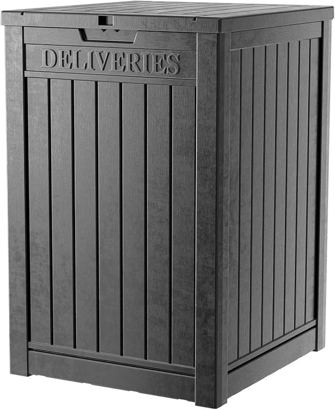 DRATO 48 Gallon Package Delivery Box, Large Lockable Storage Box, Double-Wall Resin Outdoor Package Delivery and Waterproof Deck Box for Porch, Patios-Ruum Studio Home