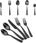 Silverware 45-Piece Matte Black Hammered Flatware Set with Serving Utensils, Stainless Steel Thick Handle Matte Polished Cutlery Set for Wedding Hotel Restaurant, Service for 8-Ruum Studio Home