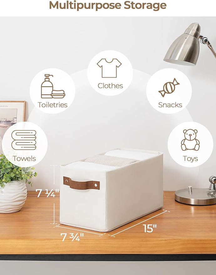 StorageWorks Narrow Storage Bins, Small Basket for Closet and Shelves, Rectangular Fabric Organizer with Handles, Toilet Paper Storage, Beige, 2-Pack-Ruum Studio Home