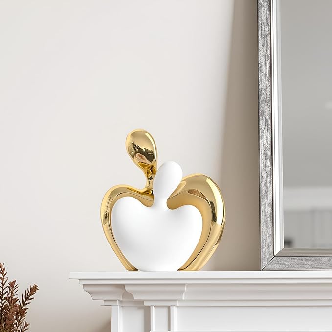 XMGZQ White and Gold Ceramic Couple Figurines Home Decor,Wedding Engagement Romantic Gift for Husband Wife,Large Male and Female Love Statue Valentine's Day Birthday,Abstract Hugging Couple-Ruum Studio Home