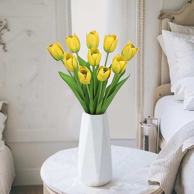 Artificial Tulips Flowers – 20" Long Stem Faux Tulips, 10PCS Real Touch Fake Yellow Tulip for Vase, Farmhouse, Kitchen, Spring & Wedding Home Decor-Ruum Studio Home