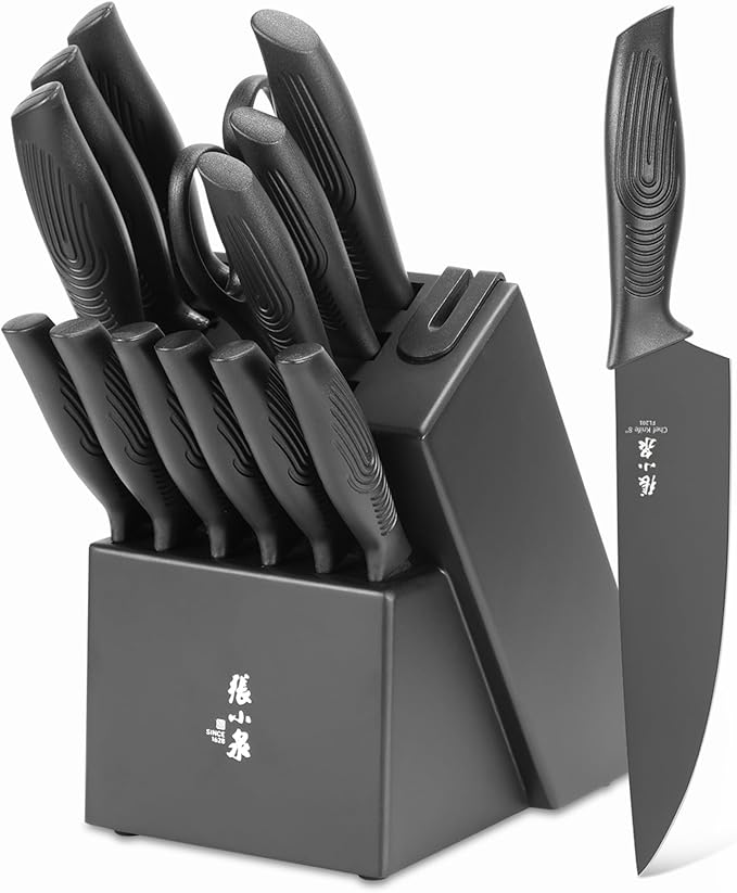 ZHANG XIAO QUAN SINCE 1628 15Pcs Knife Sets for Kitchen with Block,Knife Set with Built-in Sharpener Dishwasher Safe（Master A）-Ruum Studio Home