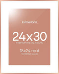 Homeforia 24x30 Frame Rose Gold, High End Metal 24x30 Picture Frames with Mat 18x24 inch Photo, 24 x 30 Rose Gold Poster Frame Matted to 18 by 24, 30x24 Large Frame, Tempered Glass, Wall Kit, Set of 1-Ruum Studio Home