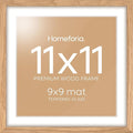 Homeforia 11x11 Picture Frame Wood, High-End Natural Oak 11 x 11 Thin Square Poster Frames with Mat 9 by 9 inch Photo, 11by11 Light Wooden Frame Matted to 9x9 Print, Tempered Glass, Wall Kit, Set of 1-Ruum Studio Home