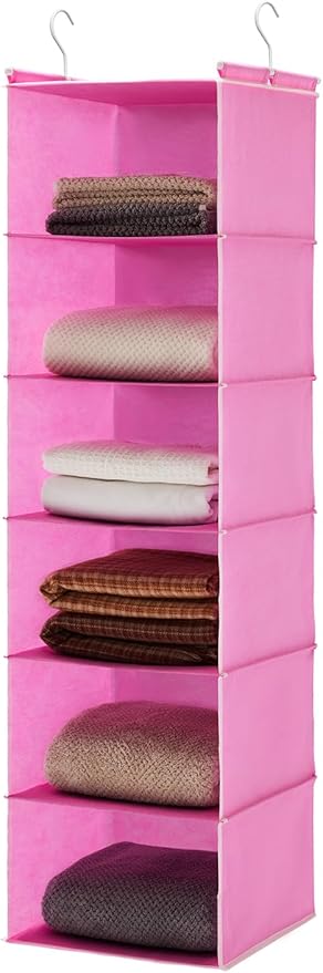 MAX Houser 6-Shelf Hanging Closet Organizer, Hanging Storage Shelves with 2 Sturdy Hooks Space-Saving for Bedroom, Foldable (Pink)-Ruum Studio Home