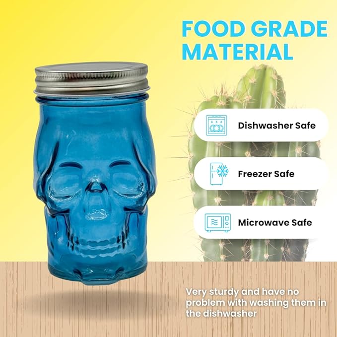 Generic 14 oz Colorful Skull Glass Mason Jar – Mix & Match 7 Vibrant Colors, Large & Durable! (Green)-Ruum Studio Home