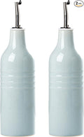 famiware Jupiter 16oz Ceramic Olive Oil Dispenser Bottle, Olive Oil and Vinegar Dispenser Bottle Set of 2 with Stainless Steel Pourers, Suitable for Storage Vinegar, Liquids, Light Blue-Ruum Studio Home
