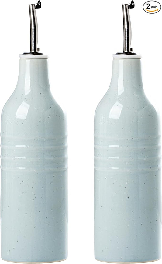 famiware Jupiter 16oz Ceramic Olive Oil Dispenser Bottle, Olive Oil and Vinegar Dispenser Bottle Set of 2 with Stainless Steel Pourers, Suitable for Storage Vinegar, Liquids, Light Blue-Ruum Studio Home