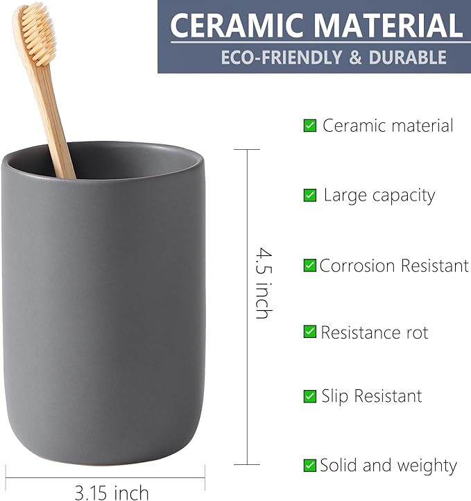 Matte Grey Toothbrush Holders - Ceramic Toothpaste Holders Set, Reusable Toothbrush Cup, Bathroom Counter Organizer-Ruum Studio Home