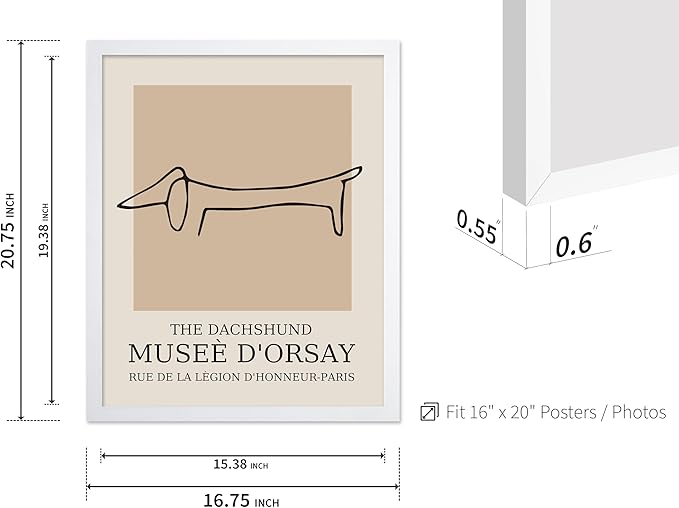 Poster Master Vintage Poster - Retro Minimalist Print - Gift for Artist, Housewarming - Dachshund Dog, Line Drawing, Abstract - Wall Decor for Living Room, Bedroom, 16x20 White Framed-Ruum Studio Home