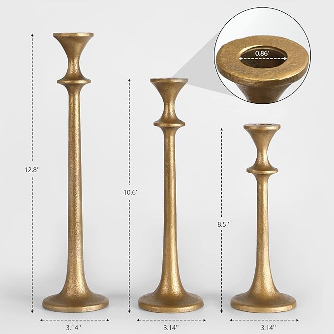 Iron Taper Candle Holder - Set of 3 Decorative Candle Stand - Candlestick Holder for Wedding, Dinning, Party - Antique Brass-Ruum Studio Home