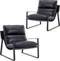 DUOMAY Mid-Century Accent Chair Armchair Set of 2, Comfy PU Leather Leisure Chair Lazy Chair with Metal Leg for Living Room Bedroom Office Apartment, Black-Ruum Studio Home