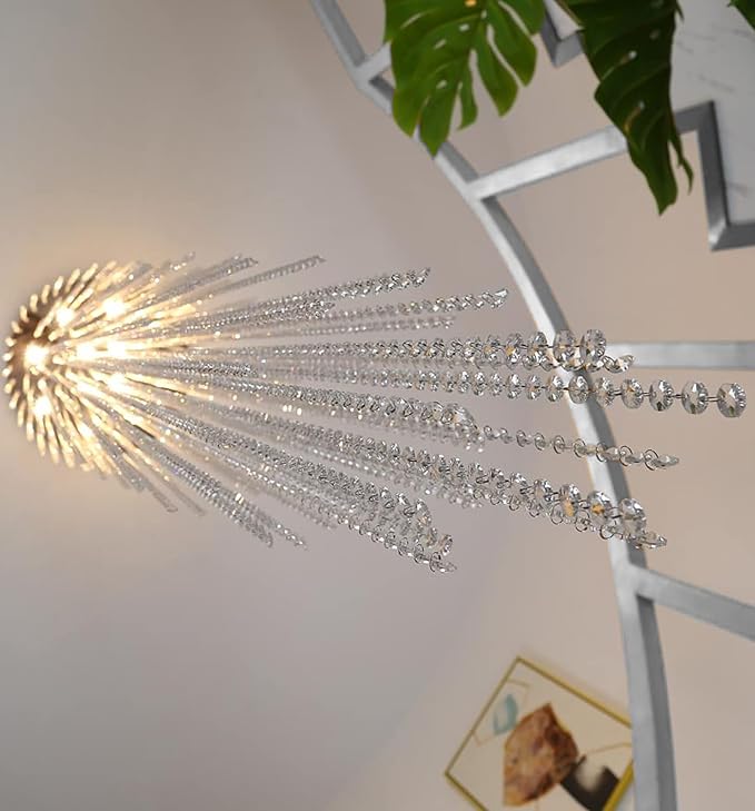 Flashing God H102'' High Ceiling Chandeliers for Entryway Modern Crystal Chandelier Large Foyer Chandeliers Modern Raindrop Chandelier for Villa Staircase,Pendant Light Fixtures-Ruum Studio Home